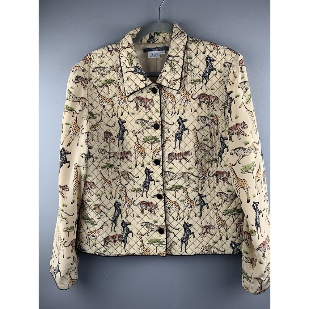 Escada Cream Animal-Print Quilted Jacket